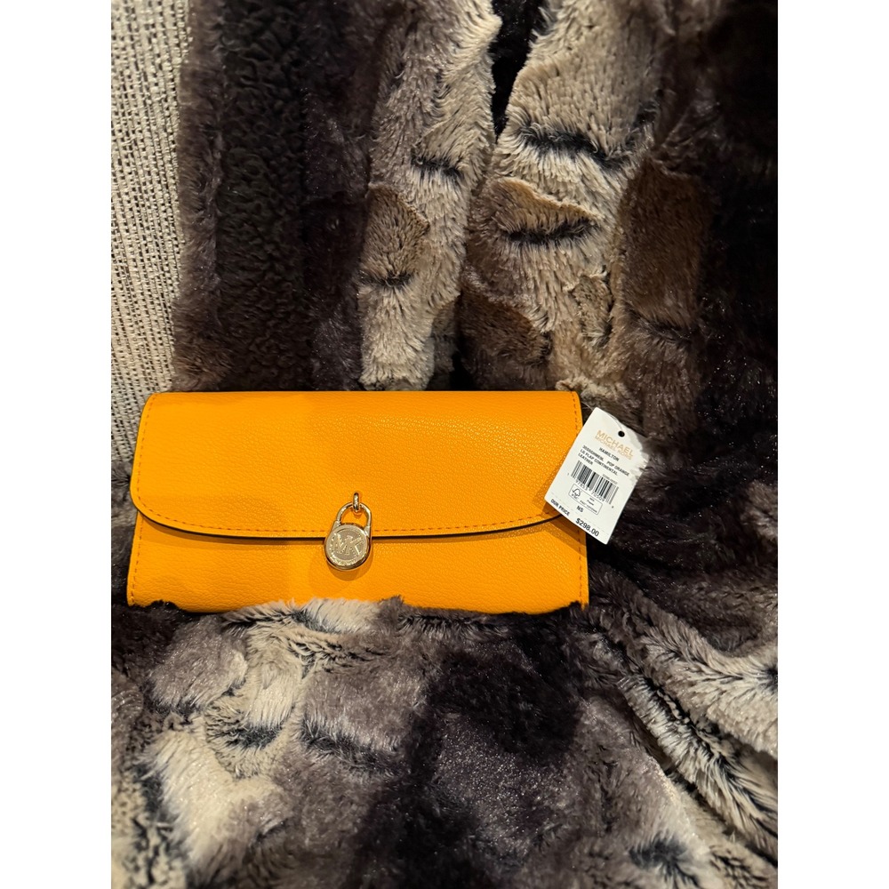 Michael Kors Hamilton Pop Orange‎ Leather LG Flap Continental Wallet